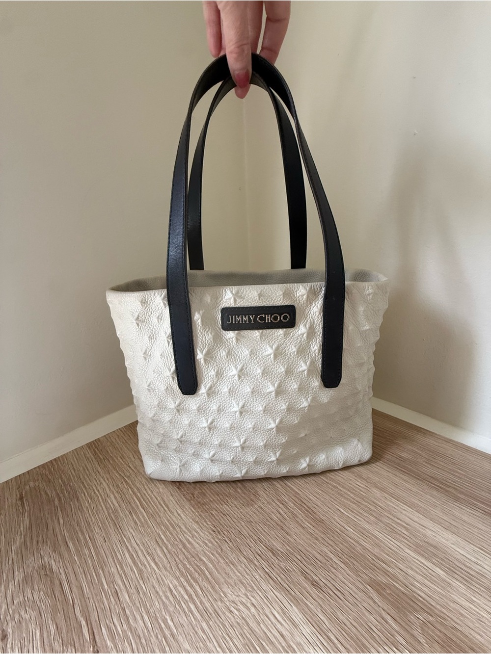 Jimmy Choo Grained Calfskin Embossed Star Small Sofia Tote Chalk - Picture 2 of 16